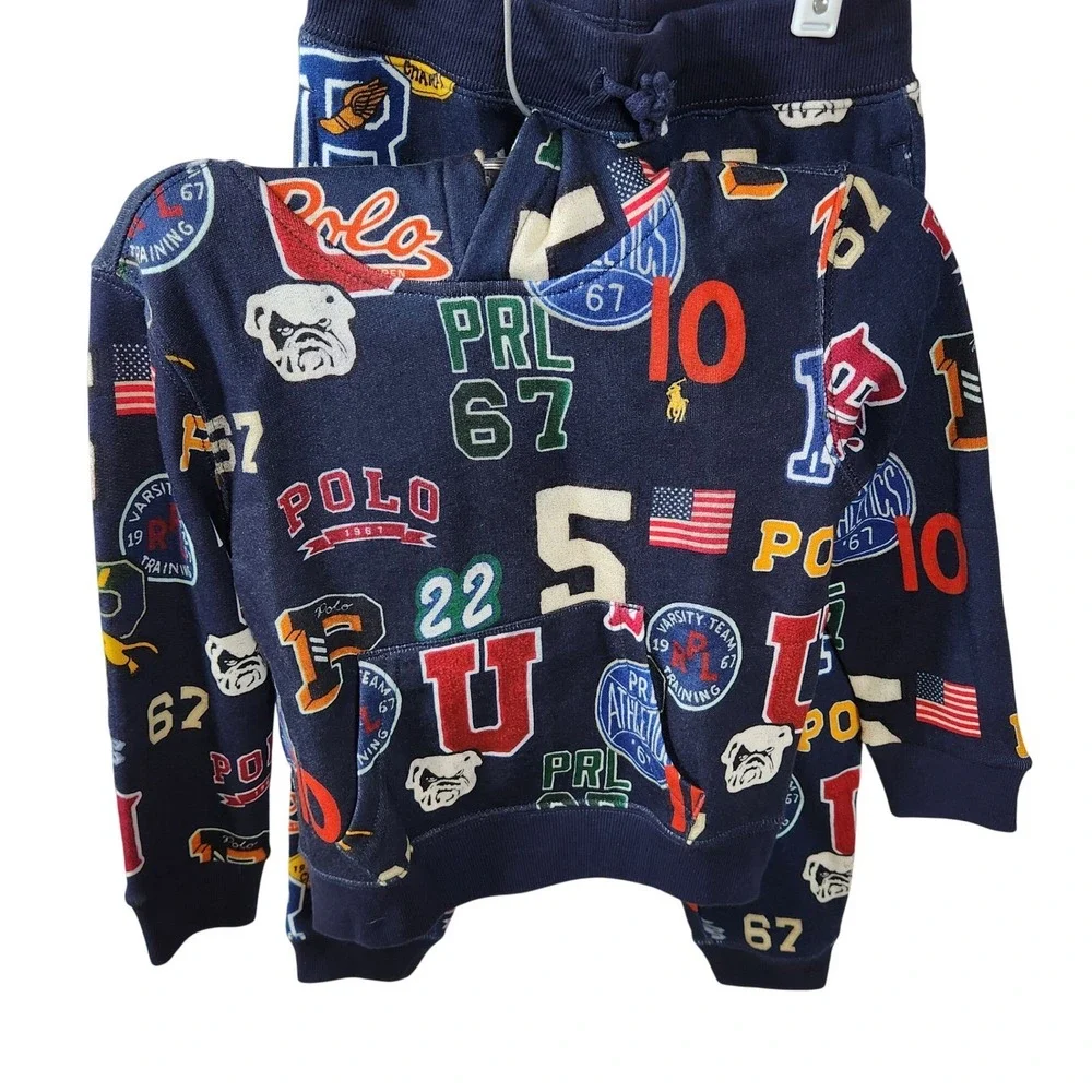 Polo‎ Ralph Lauren Toddler Boys Navy Varsity Multi-Logo Hoodie & Jogger Set 5T